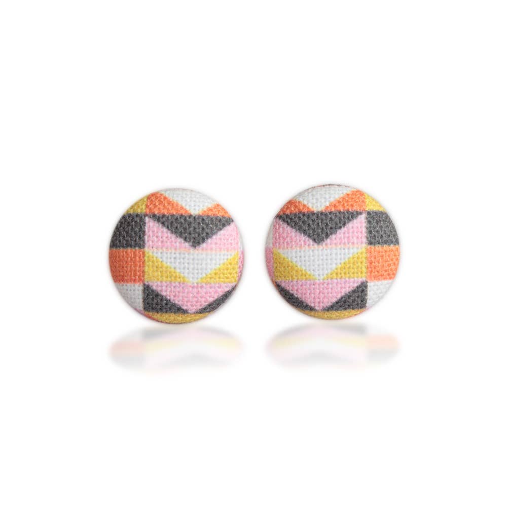 Warm Mod, Fabric Covered Button Earrings