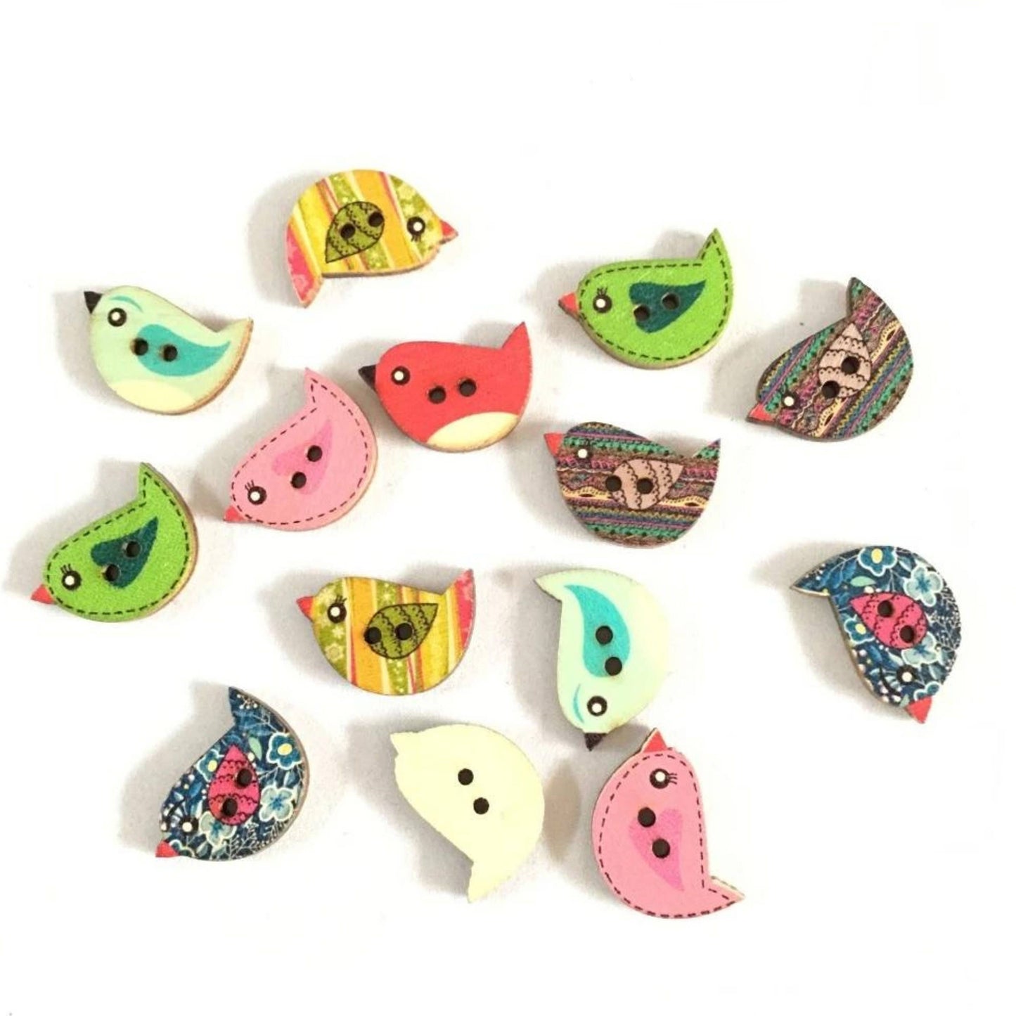 Colorful Random Mix Of Wooden Bird Buttons - Bird Buttons, W