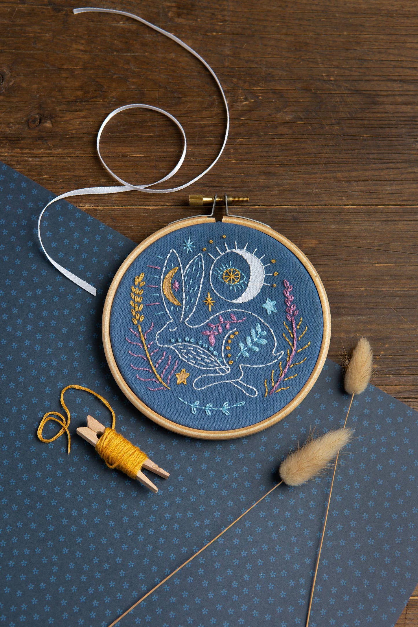 Celestial Hare Mini Embroidery Kit | Complete Craft Kit for Beginners