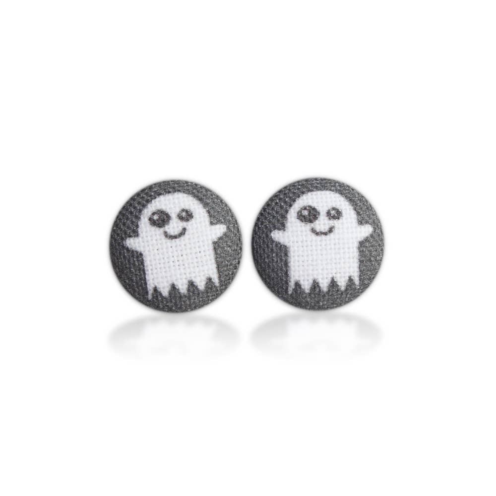 Ghost Fabric Button Earrings