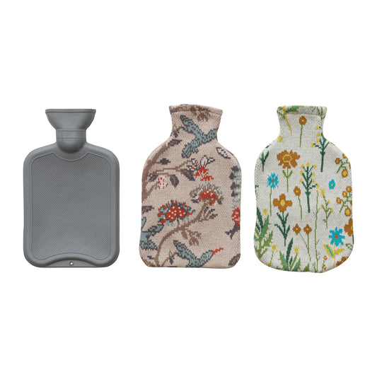 20 oz. Rubber Hot Water Bottle with Cotton Knit Cover, 2 Styles