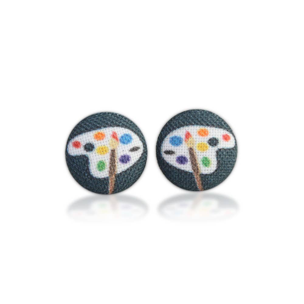 Artist Paint Palette Fabric Button Earrings