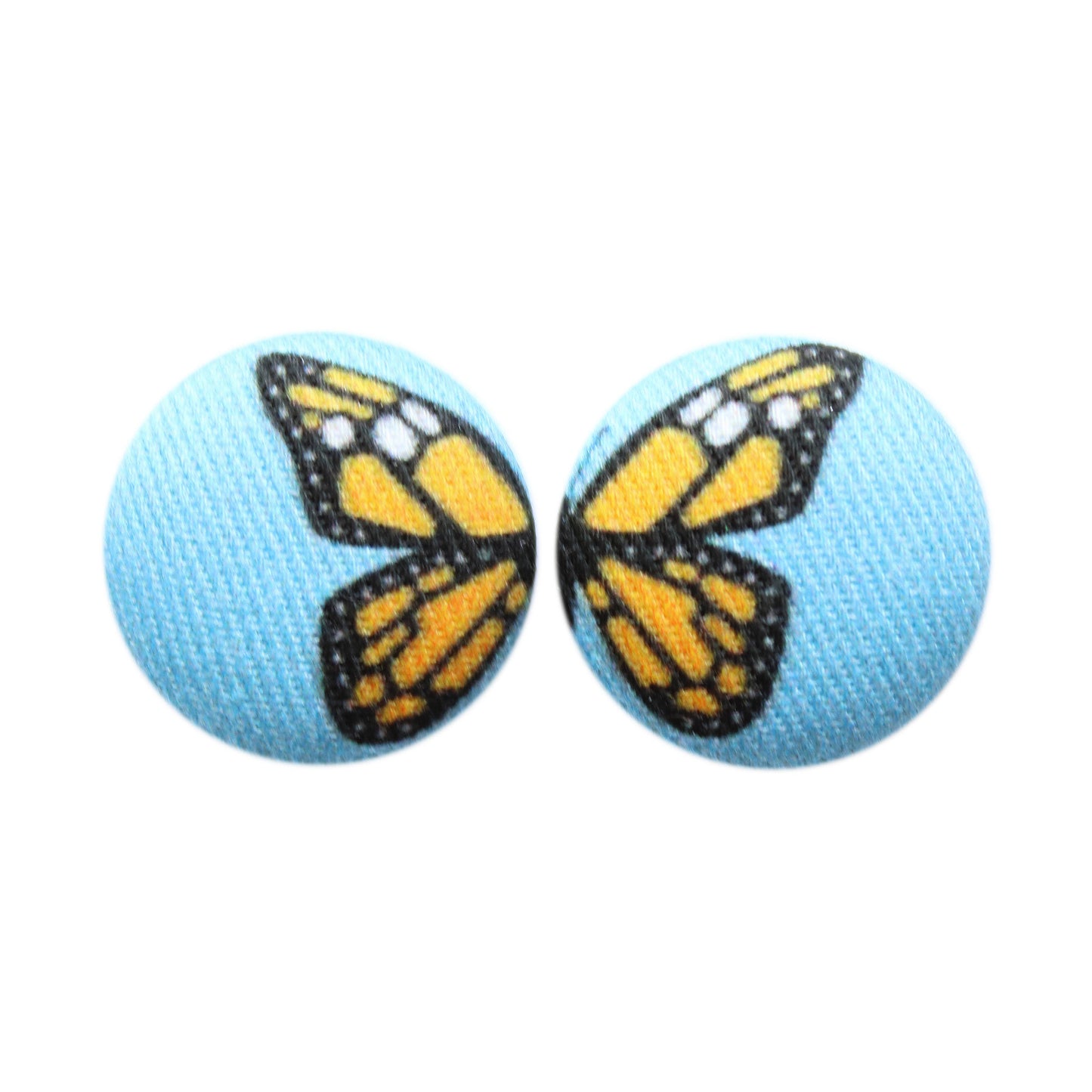 Bold 7/8 Inch Monarch Butterfly Fabric Button Earrings