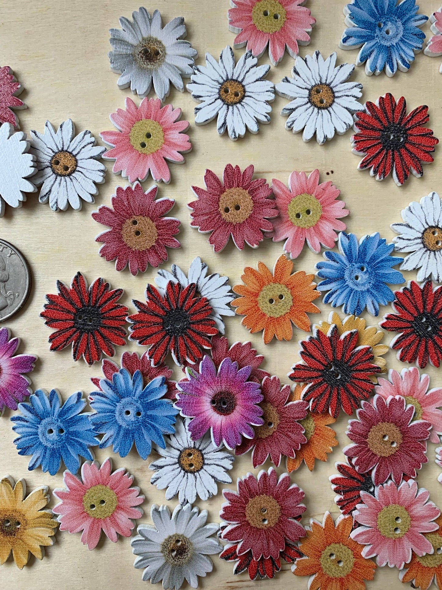 Wooden Buttons, 1 Inch, Daisy Buttons, Assorted Styles, Craf