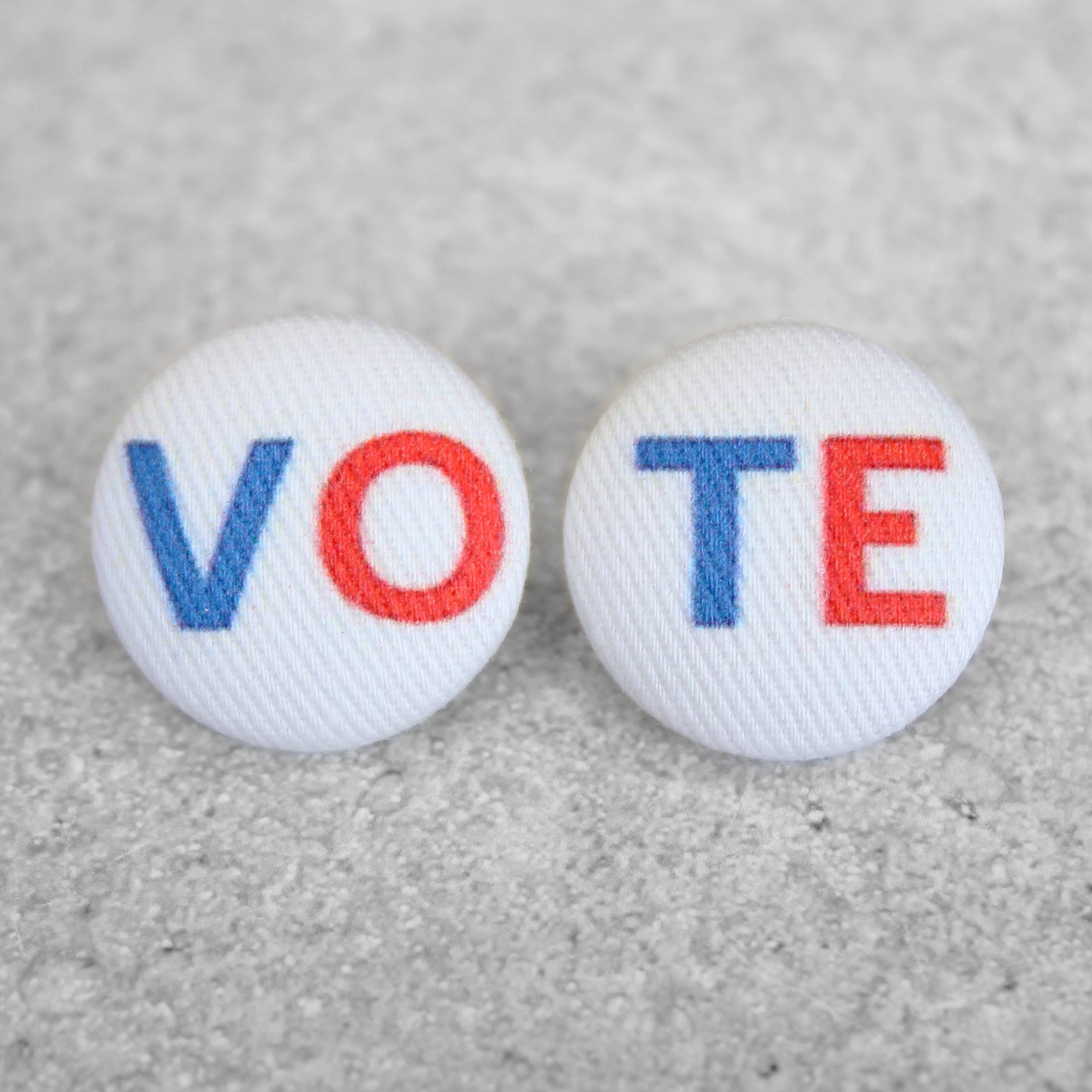 Bold 7/8 Inch VOTE Fabric Button Earrings