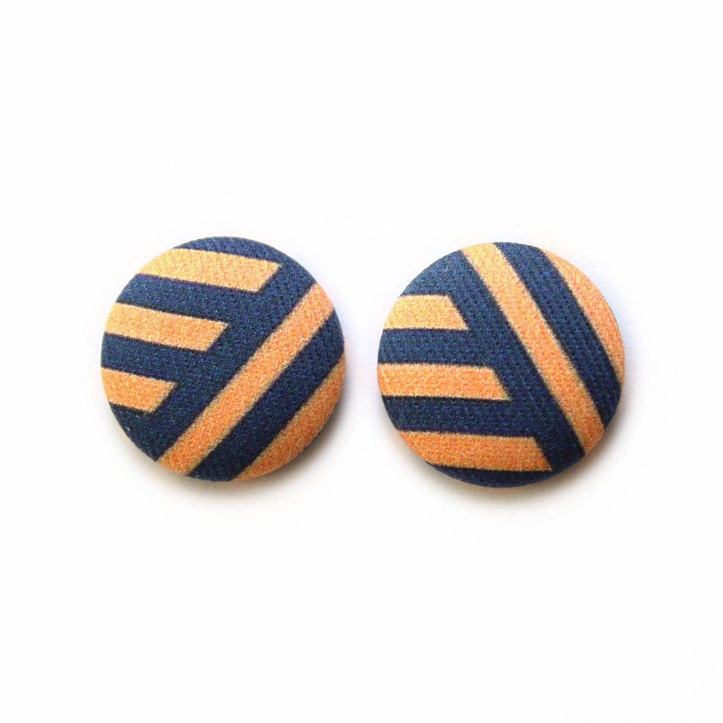 Bold 7/8 Inch Angled Stripes Fabric Button Earrings