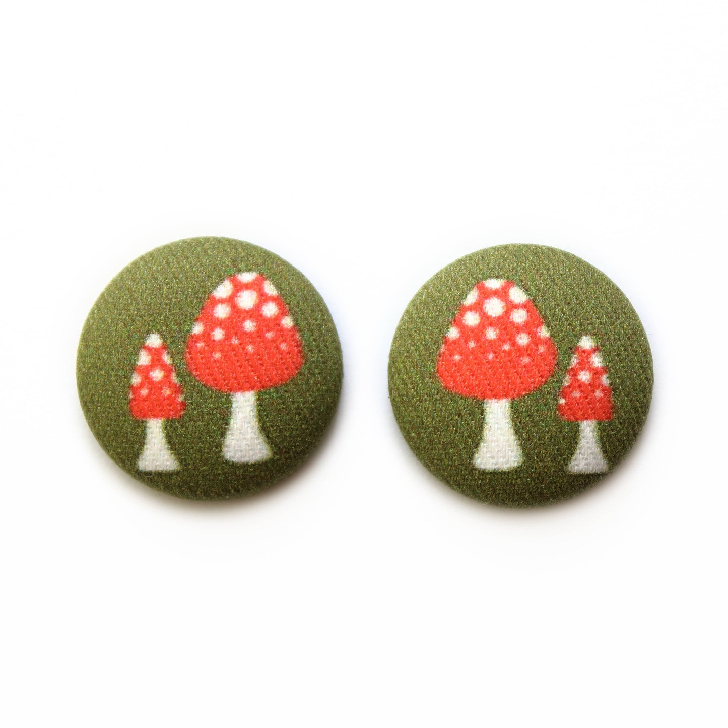 Bold 7/8 Inch Retro Mushrooms Fabric Button Earrings