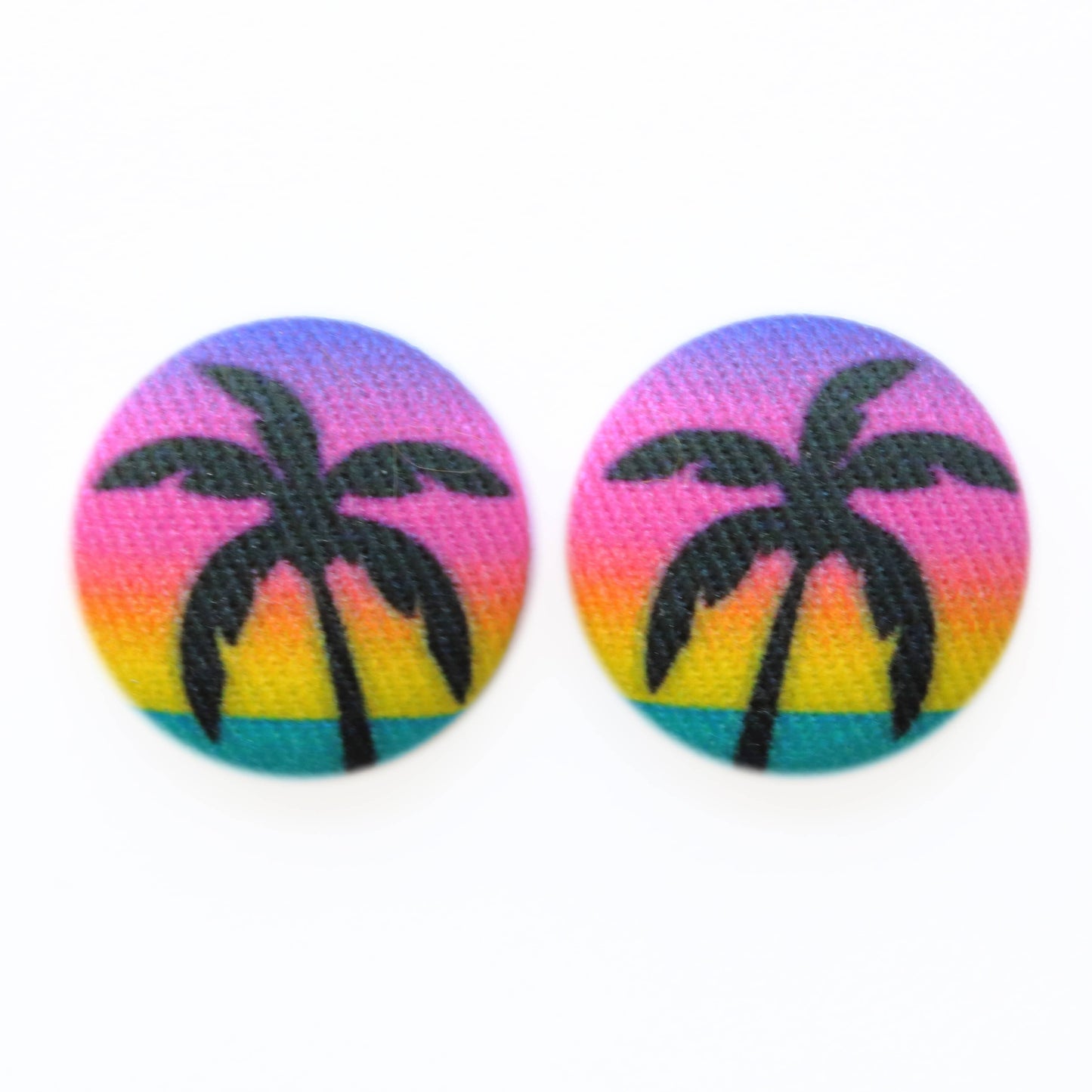 Bold 7/8 Inch Vacation Fabric Button Earrings