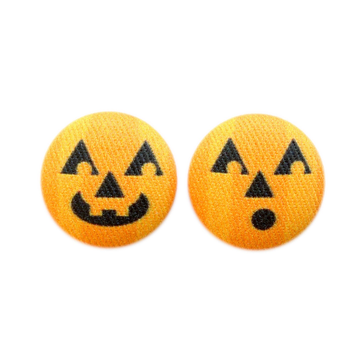 Bold 7/8 Inch Jack O Lantern Fabric Button Earrings