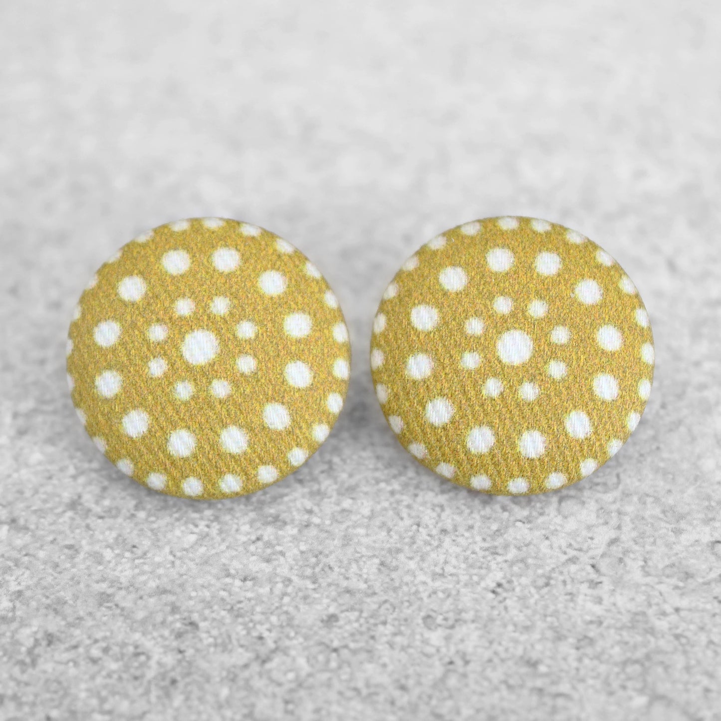 Bold 7/8 Inch Mustard Dots Fabric Button Earrings