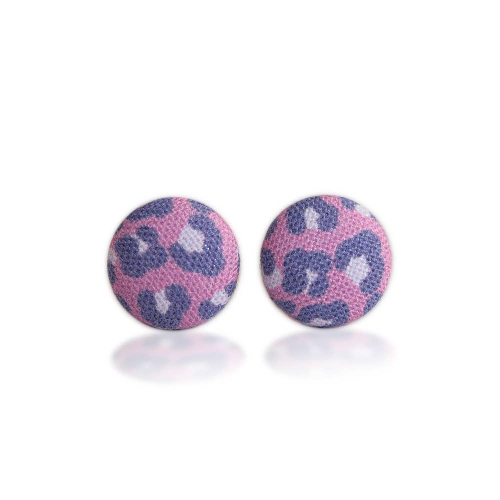 Purple Leopard Fabric Button Earrings