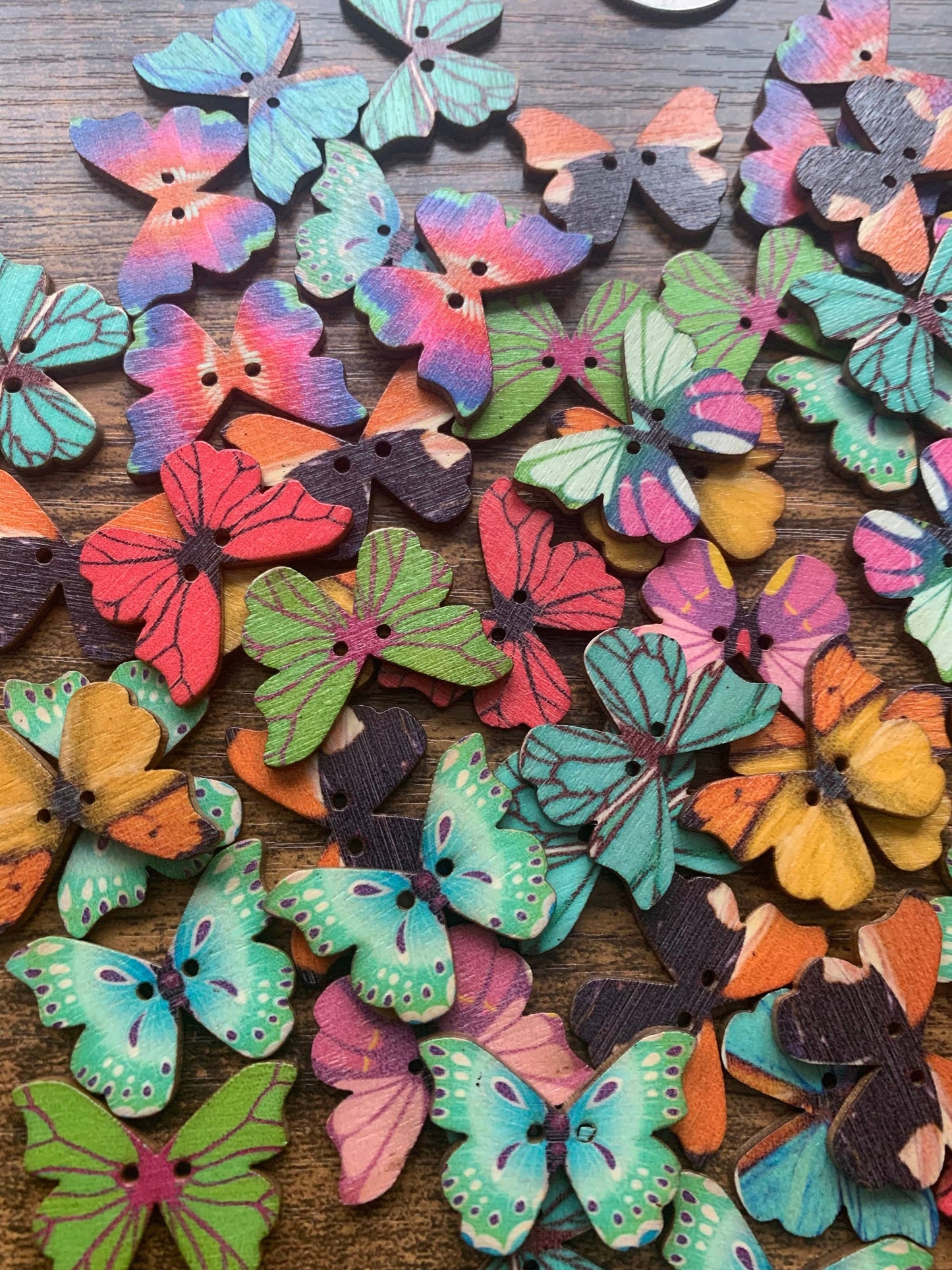 Wooden Butterfly Buttons, Assorted - Colorful Craft buttons
