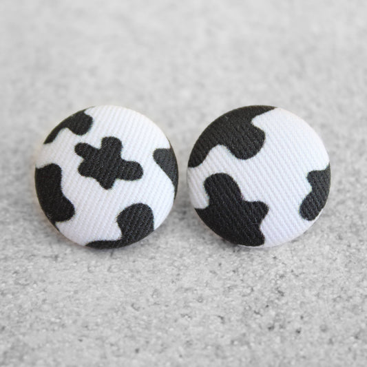 Bold 7/8 Inch Cow Print Fabric Button Earrings