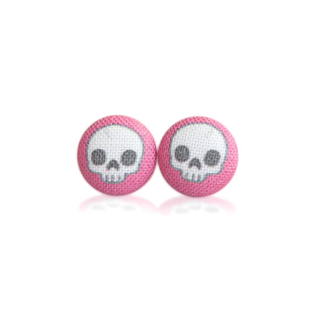 Adorable Skulls in Hot Pink Fabric Button Earrings