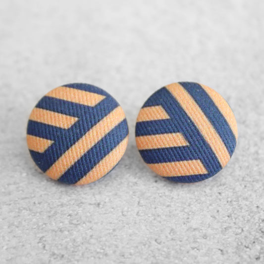 Bold 7/8 Inch Angled Stripes Fabric Button Earrings