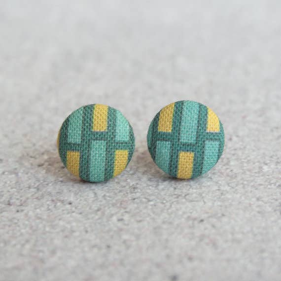 Geometric Blocks Fabric Button Earrings