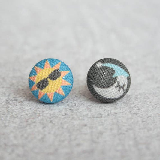 Sun and Moon Fabric Button Earrings