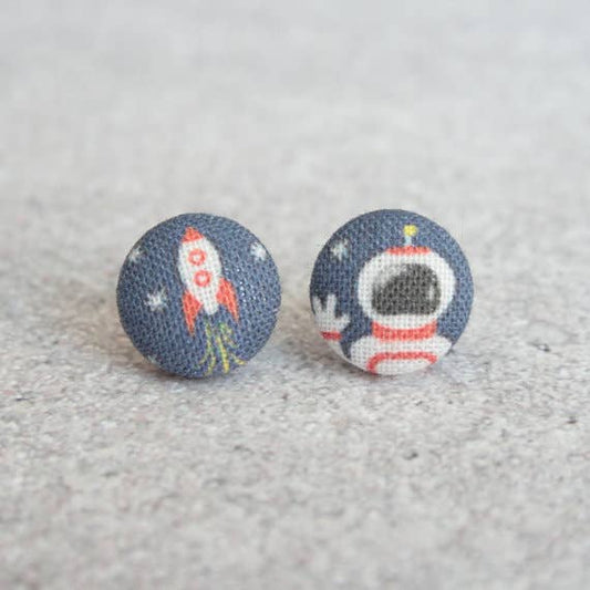 Space Man Fabric Button Earrings