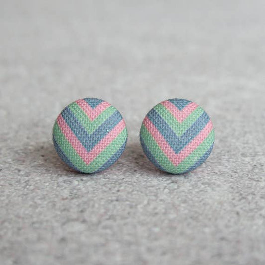 Pastel Fabric Button Earrings