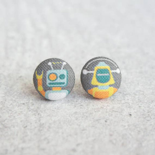 Robot Fabric Button Earrings