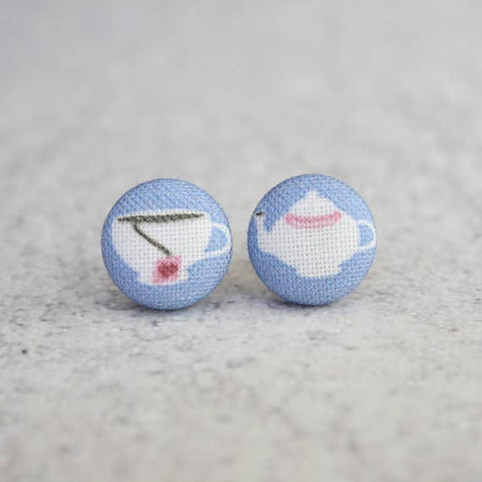 Time for Tea Fabric Button Earrings