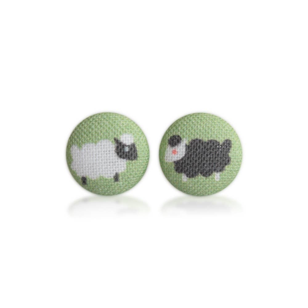 Two Sheep Fabric Button Earrings