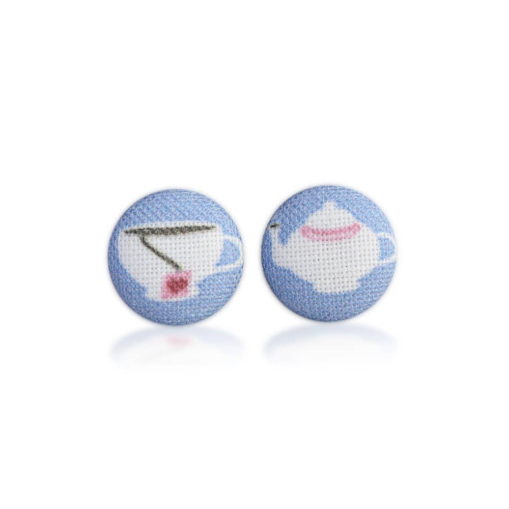 Time for Tea Fabric Button Earrings