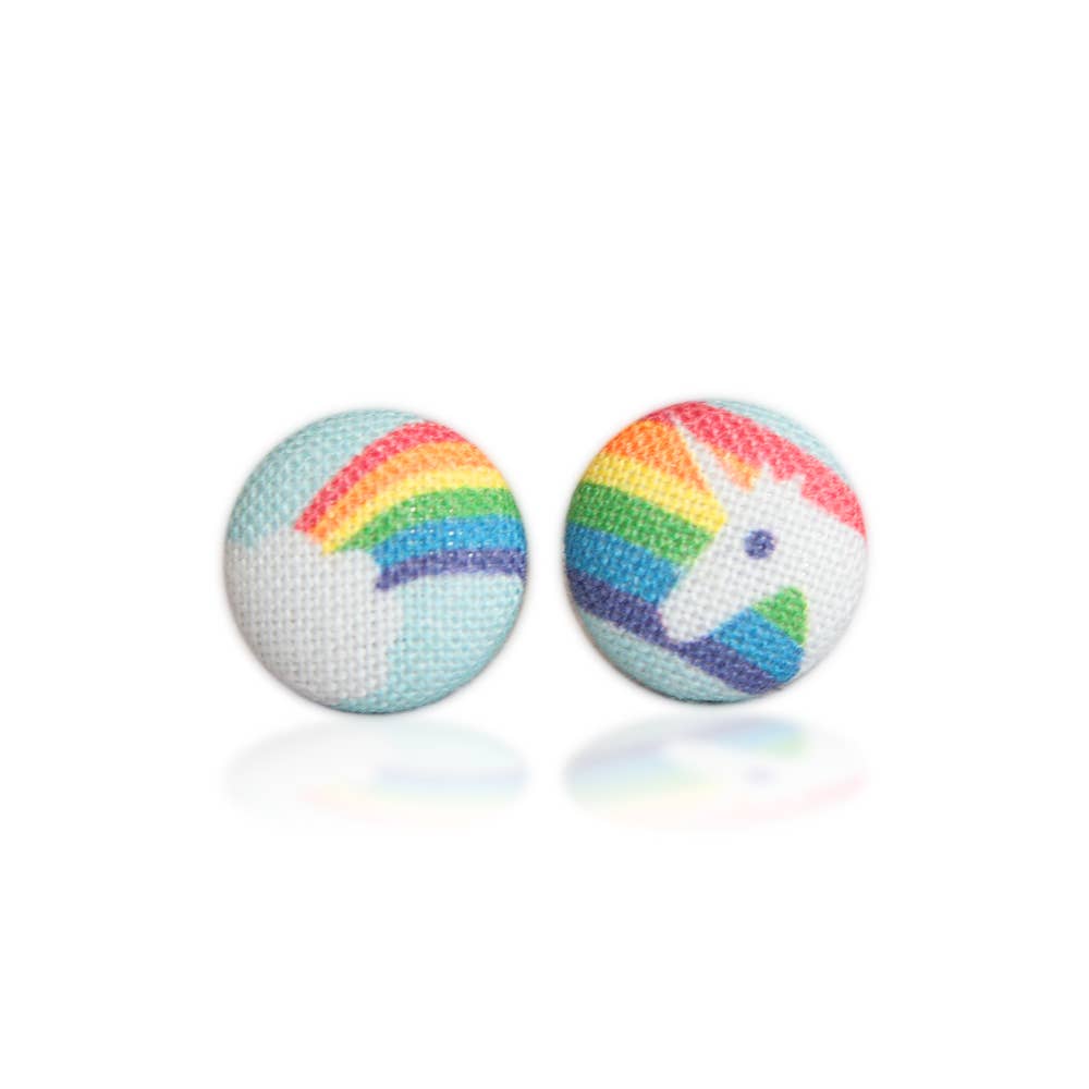 Rainbow Unicorn Fabric Button Earrings