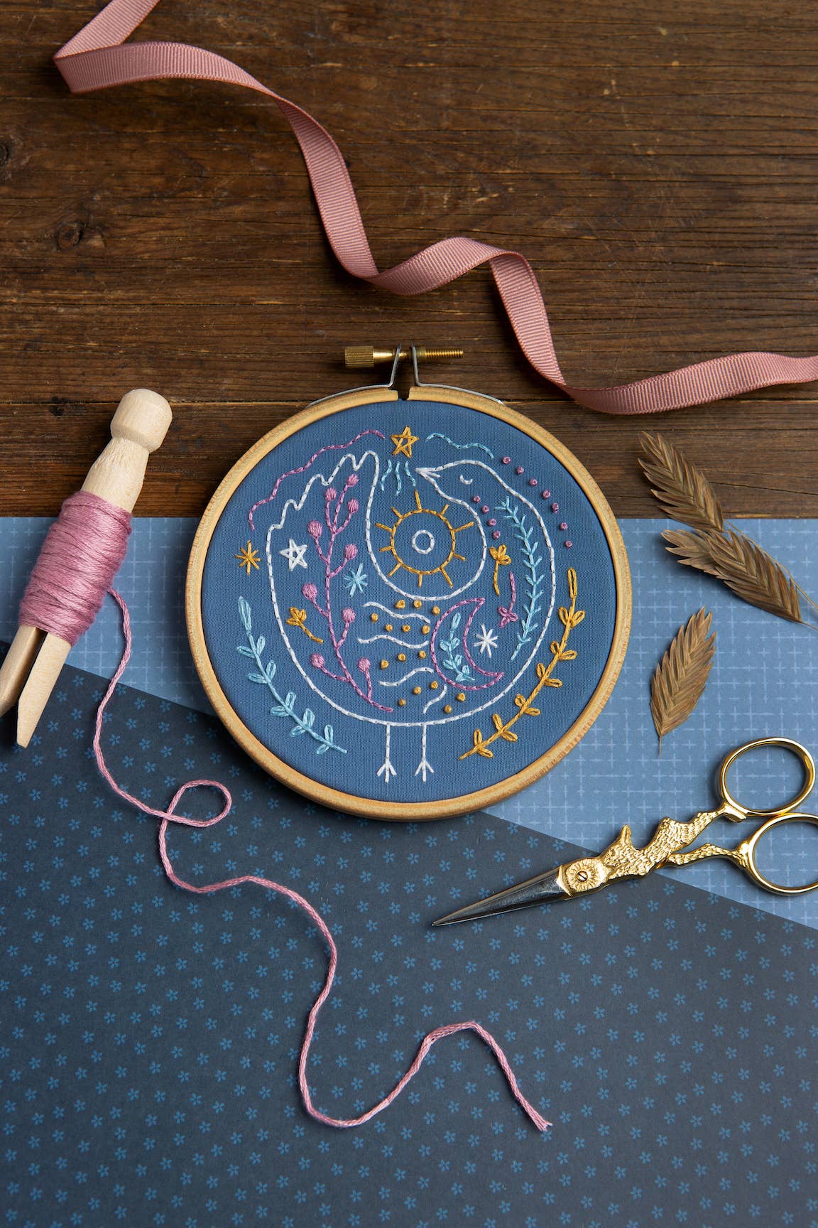 Celestial Bird Mini Embroidery Kit  | Complete Craft Kit for Beginners