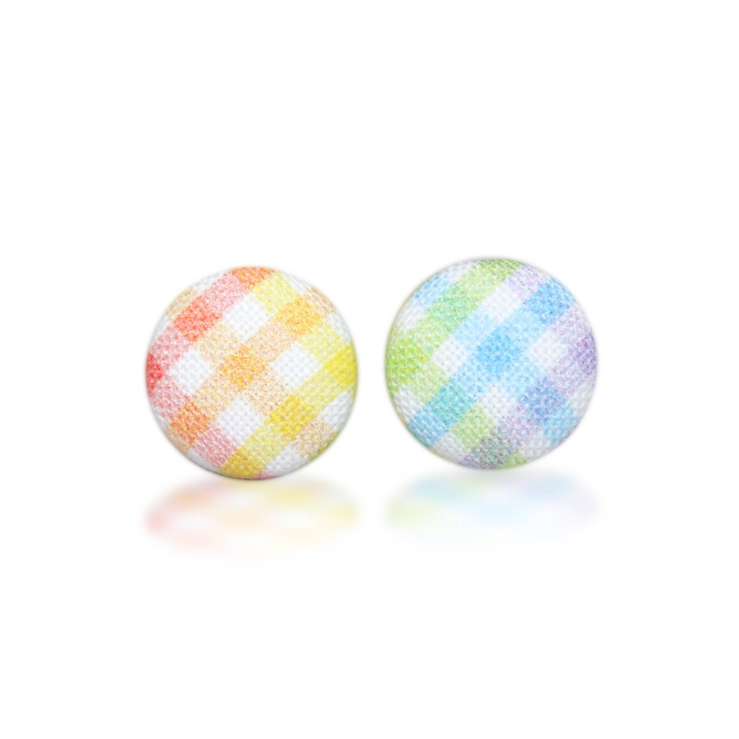 Rainbow Gingham Fabric Button Earrings