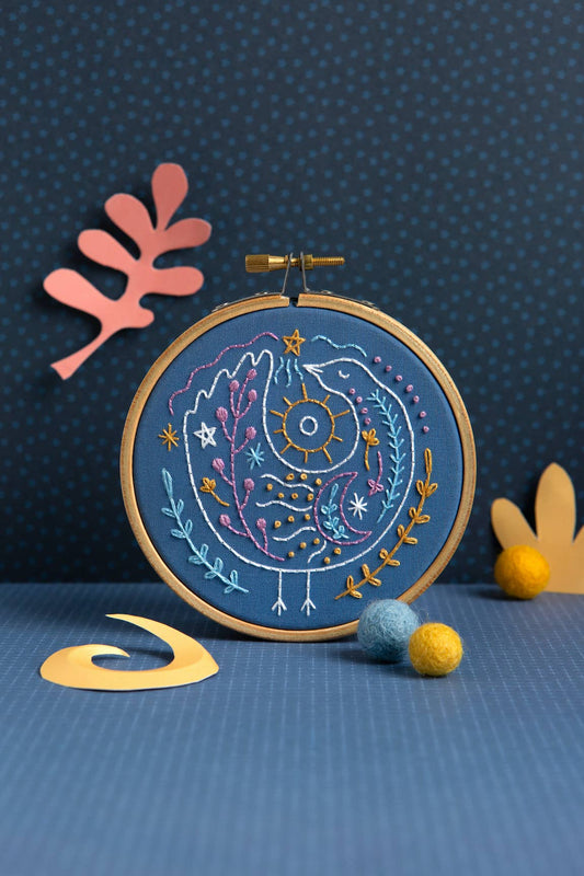 Celestial Bird Mini Embroidery Kit  | Complete Craft Kit for Beginners
