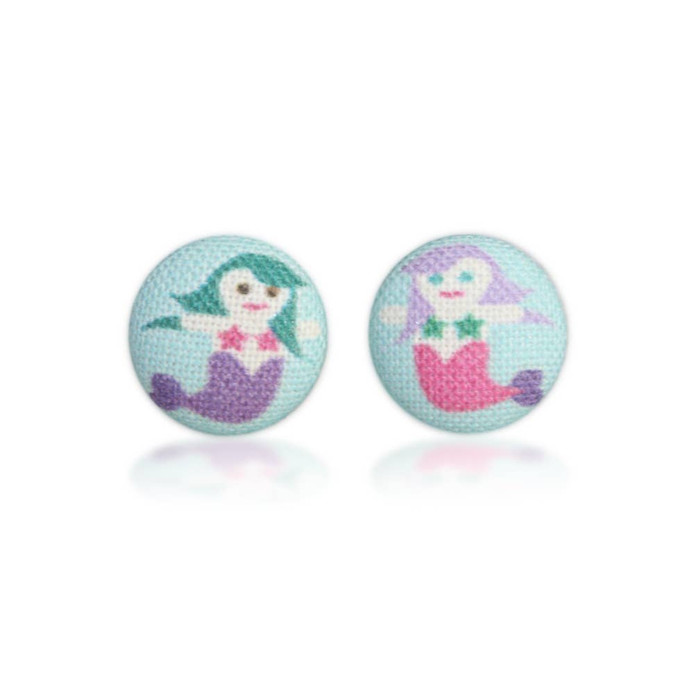 Mermaid Fabric Button Earrings