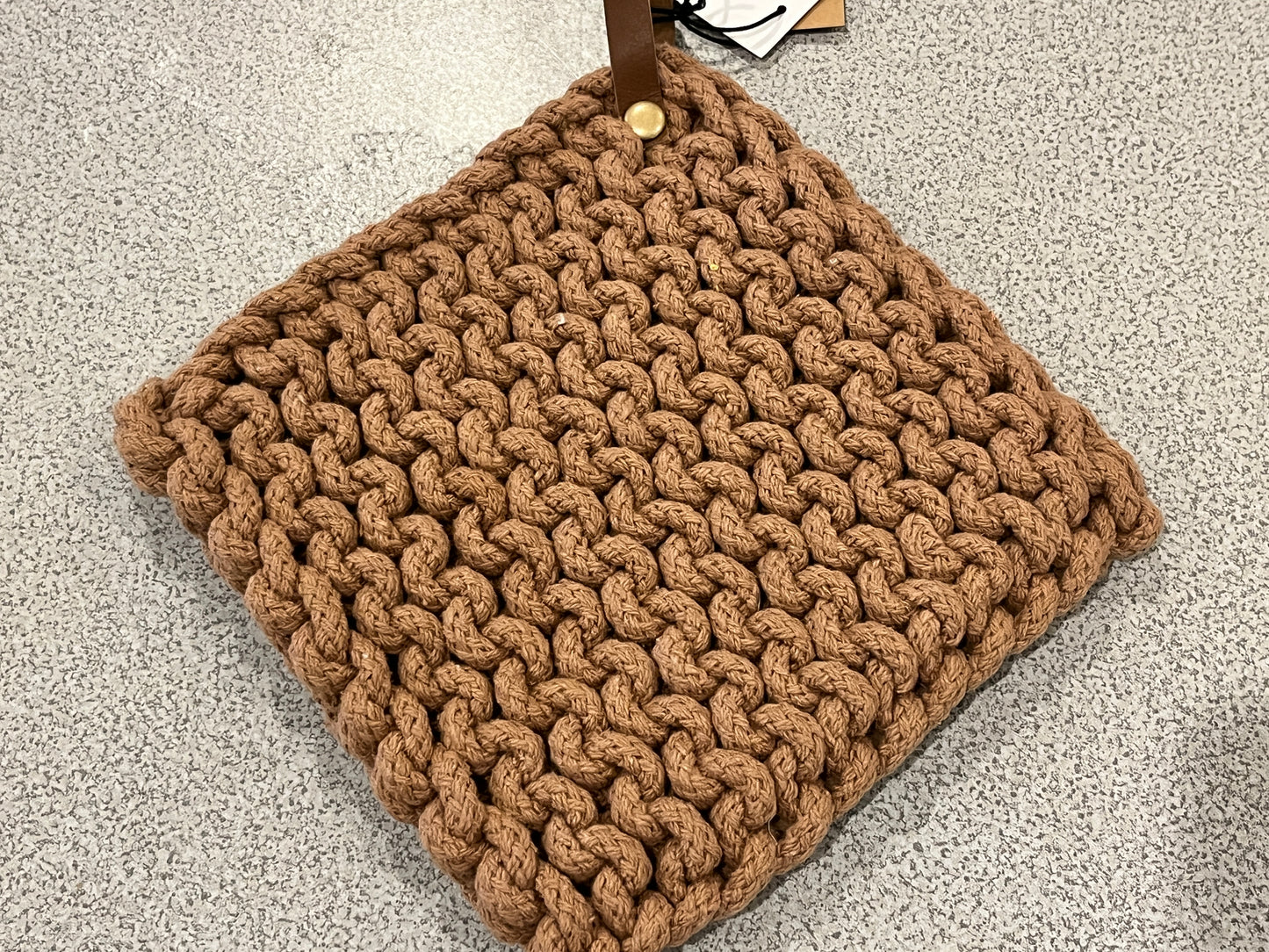 Cotton Crocheted Pot Holder w/ Leather Loop - fall