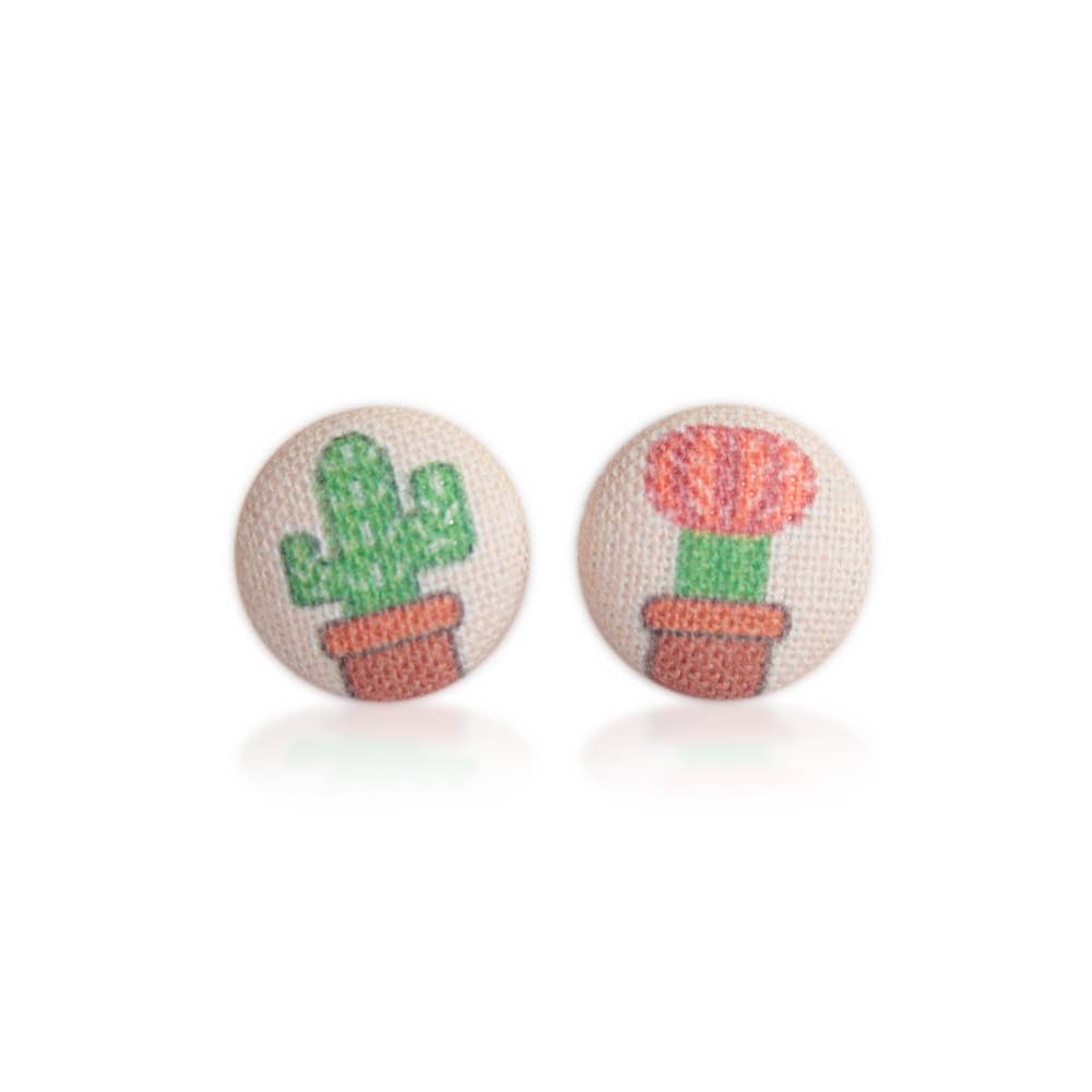 Cactus Fabric Button Earrings