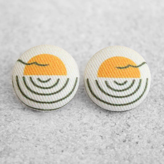 Bold 7/8 Inch Seaside Sunset Fabric Button Earrings
