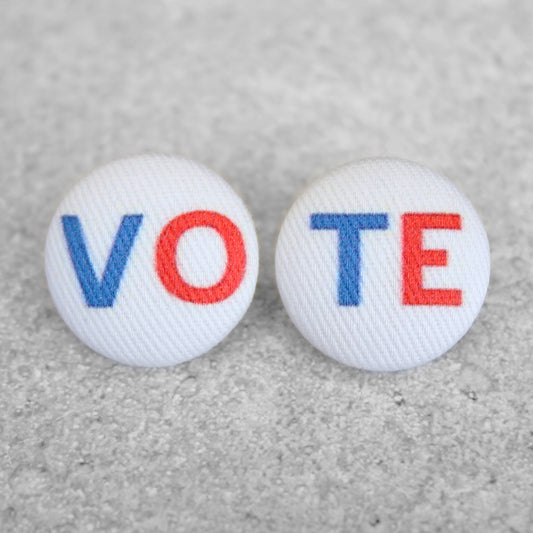 Bold 7/8 Inch VOTE Fabric Button Earrings