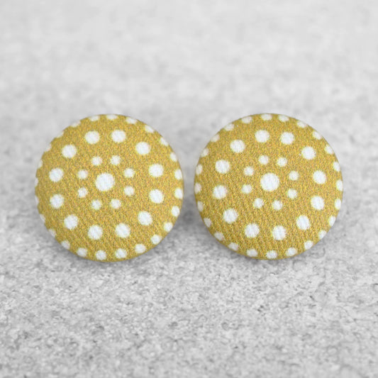 Bold 7/8 Inch Mustard Dots Fabric Button Earrings